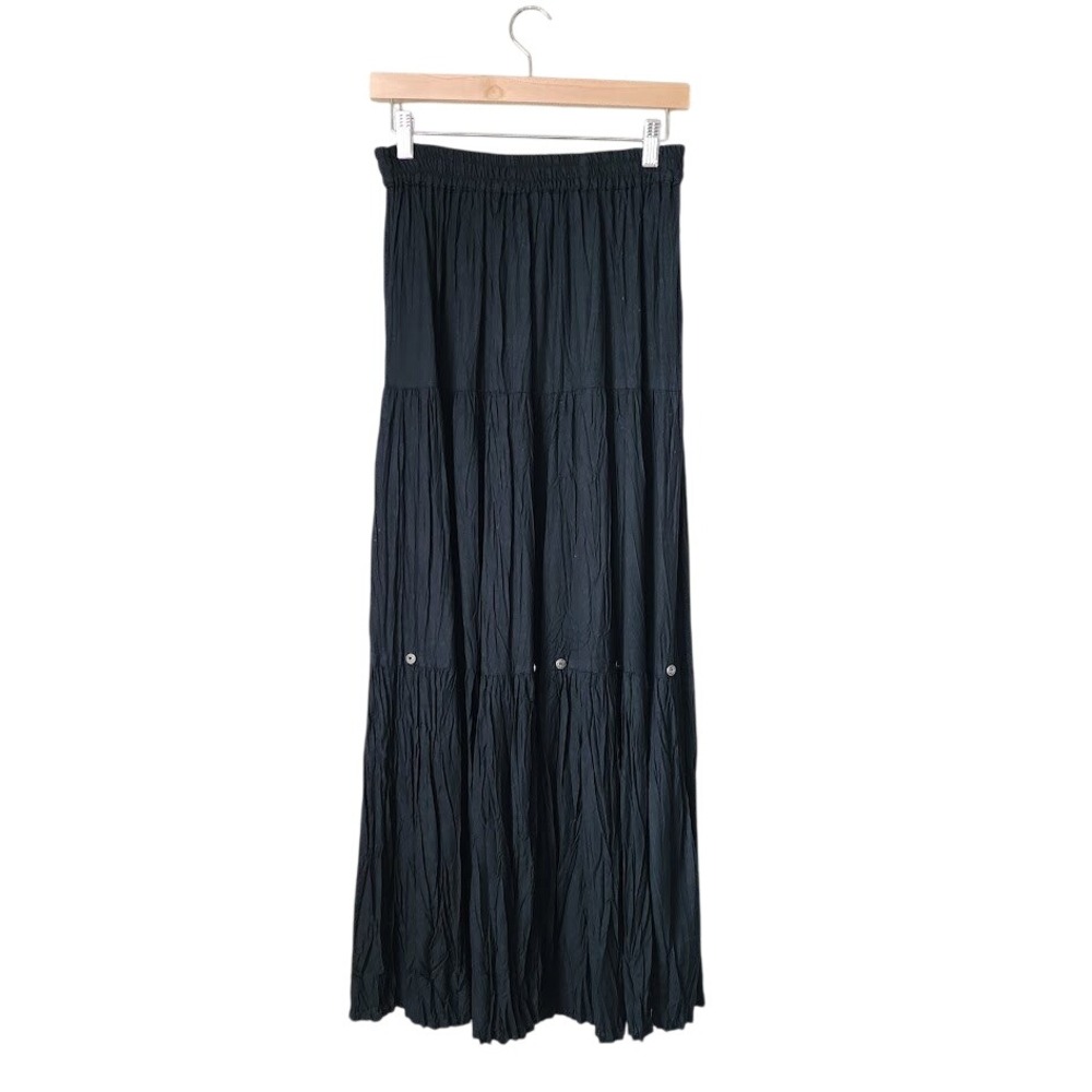 SIDE SADDLE Vintage Black Tiered Maxi Skirt Boho Prairie Cottagecore Witchy M